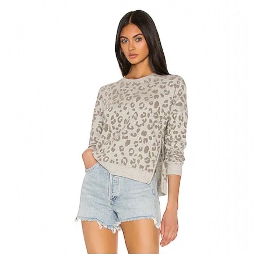 Rails Marlo Sweatshirt Flocked Heather Gray Leopard Print L NWT